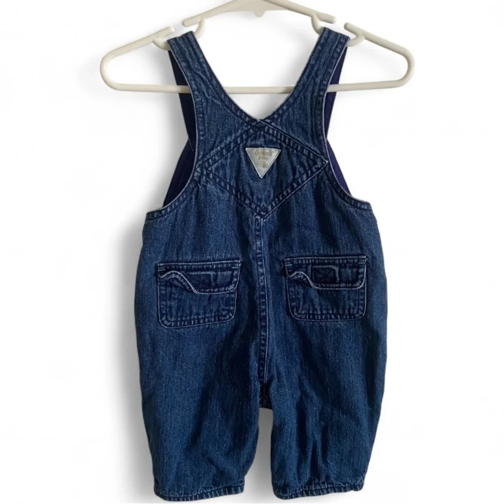 Vintage 80-90s Osh Kosh Blue Animal Embroidered Patch Baby Denim‎ Overalls 3-6M